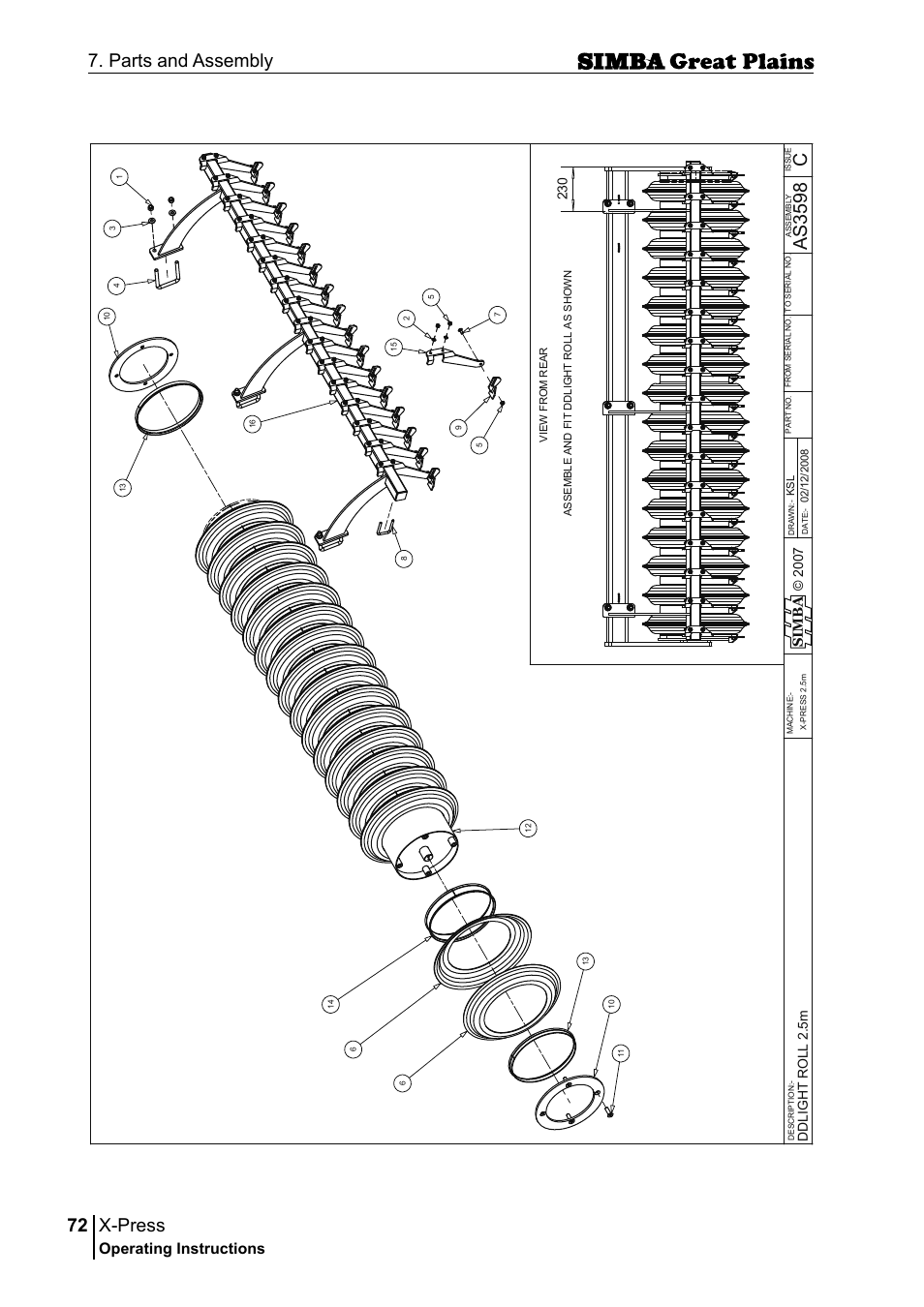 X-press, 72 7. parts and assembly, Cas 35 98 | Operating instructions, Si m b a | Great Plains P17917B Operator Manual User Manual | Page 72 / 136