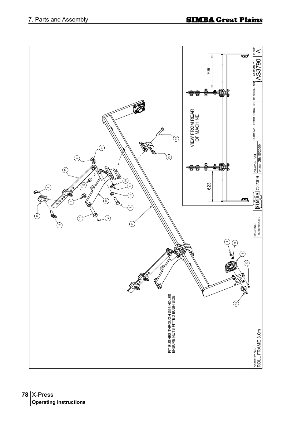 X-press, 78 7. parts and assembly, Aas 37 90 | Operating instructions, 2 00 9 s im b a | Great Plains P17917B Operator Manual User Manual | Page 78 / 136