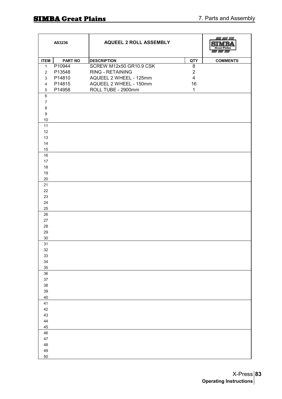 83 x-press, Parts and assembly | Great Plains P17917B Operator Manual User Manual | Page 83 / 136