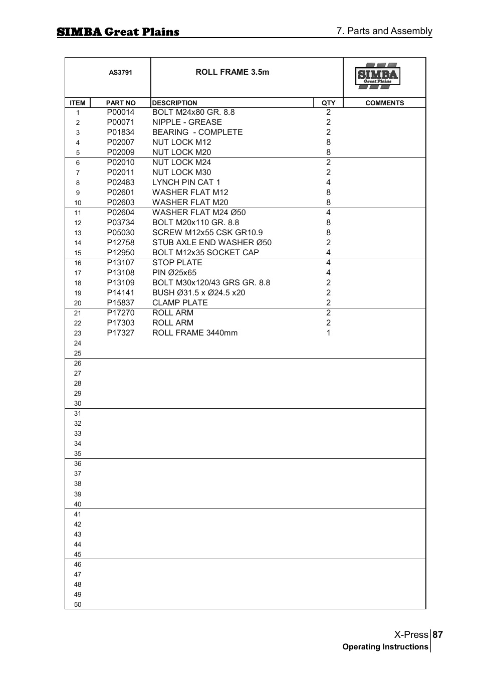 87 x-press, Parts and assembly | Great Plains P17917B Operator Manual User Manual | Page 87 / 136