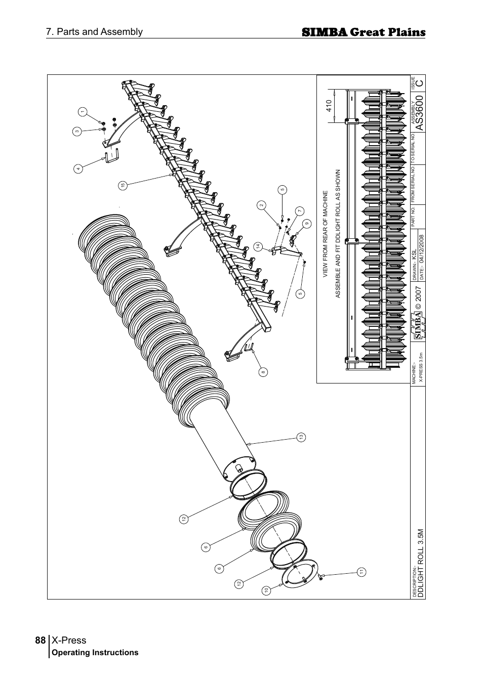 X-press, 88 7. parts and assembly, Cas 36 00 | Operating instructions, Si m b a | Great Plains P17917B Operator Manual User Manual | Page 88 / 136