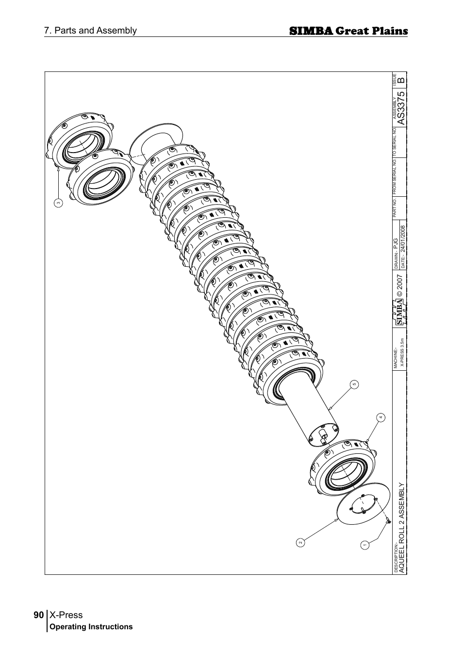 X-press, 90 7. parts and assembly, Bas 33 75 | Operating instructions, Si m b a | Great Plains P17917B Operator Manual User Manual | Page 90 / 136