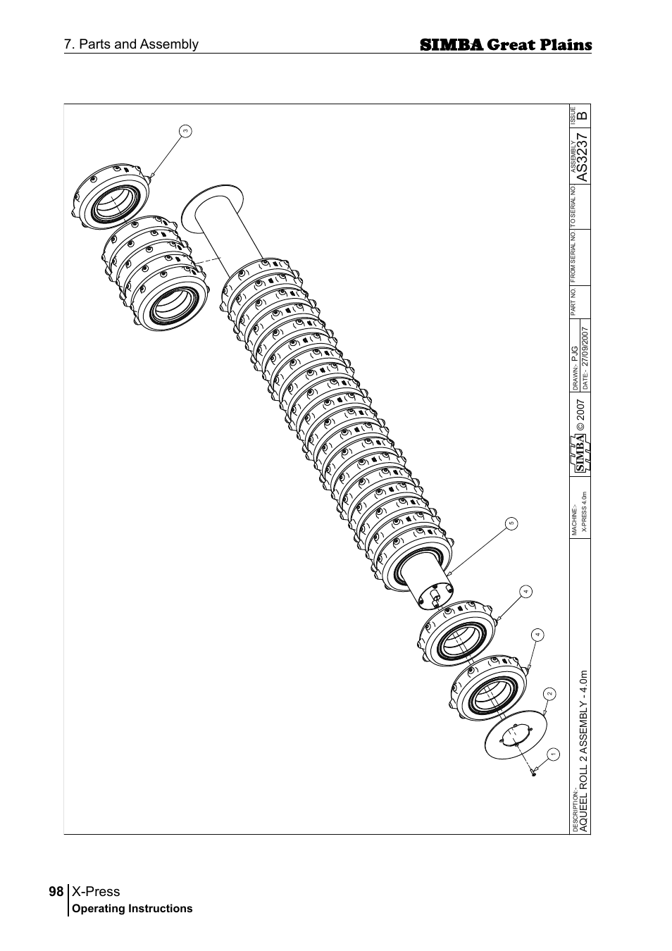 X-press, 98 7. parts and assembly, Bas 32 37 | Operating instructions, Si m b a | Great Plains P17917B Operator Manual User Manual | Page 98 / 136