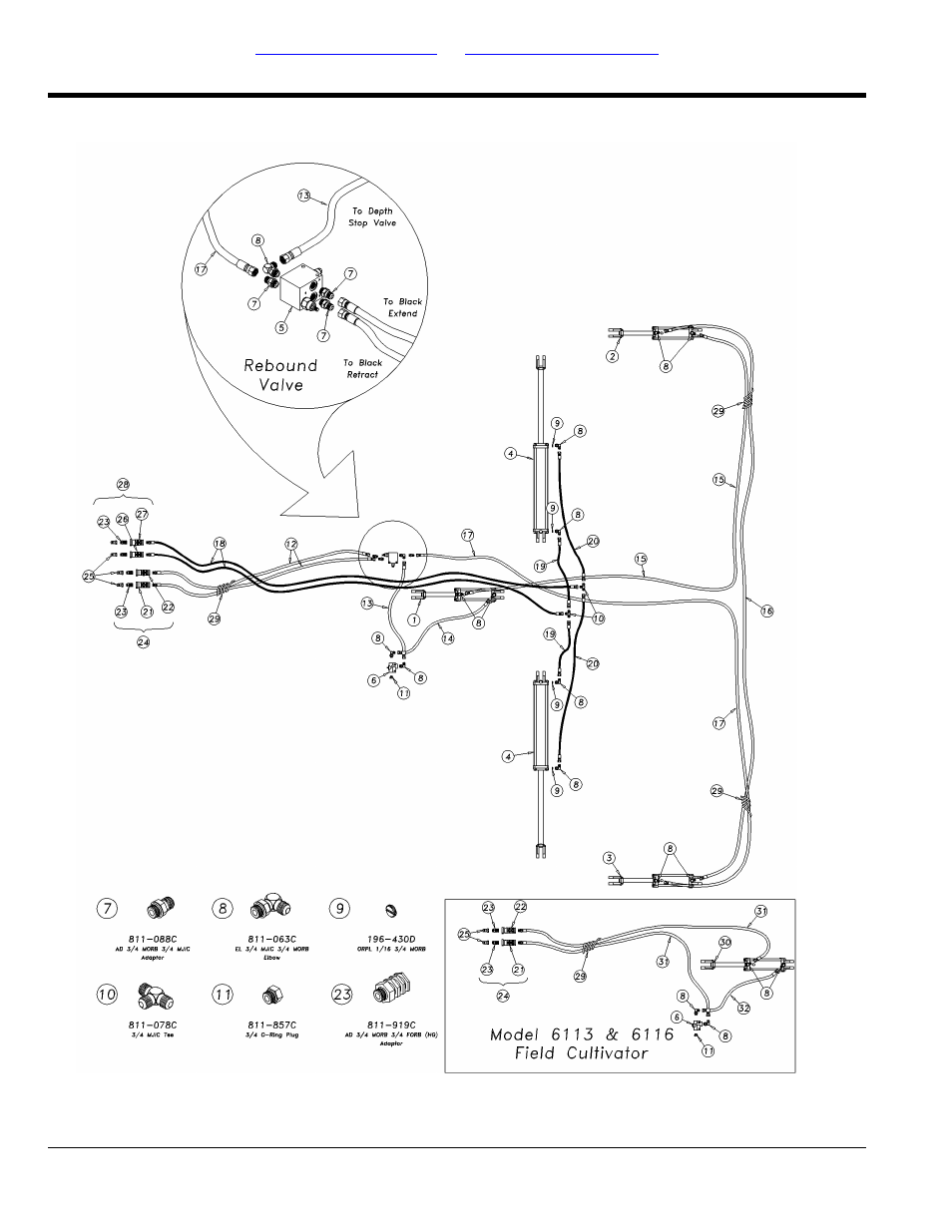 Hydraulic layout, floating hitch (s/n 1212cc+) | Great Plains 6328 Series VII Field Cultivator-Floating Hitch Parts Manual User Manual | Page 36 / 92