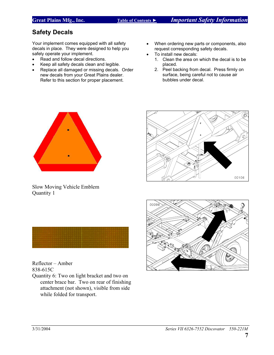 Safety decals, 7, thoroughly, Important safety information | 7safety decals | Great Plains 7552 Series VII Operator Manual User Manual | Page 11 / 109