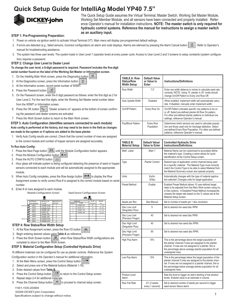 Great Plains YP4010HDP-6075 60 Row 7 1-2 -Inch Quick Start User Manual | 5 pages