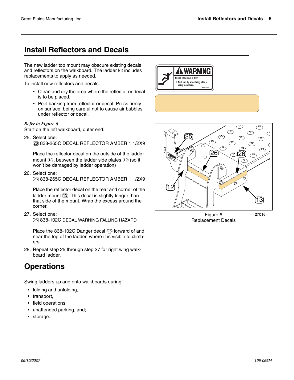 Install reflectors and decals, Operations | Great Plains Min-Till Ladder Kit Assembly Instructions User Manual | Page 5 / 8