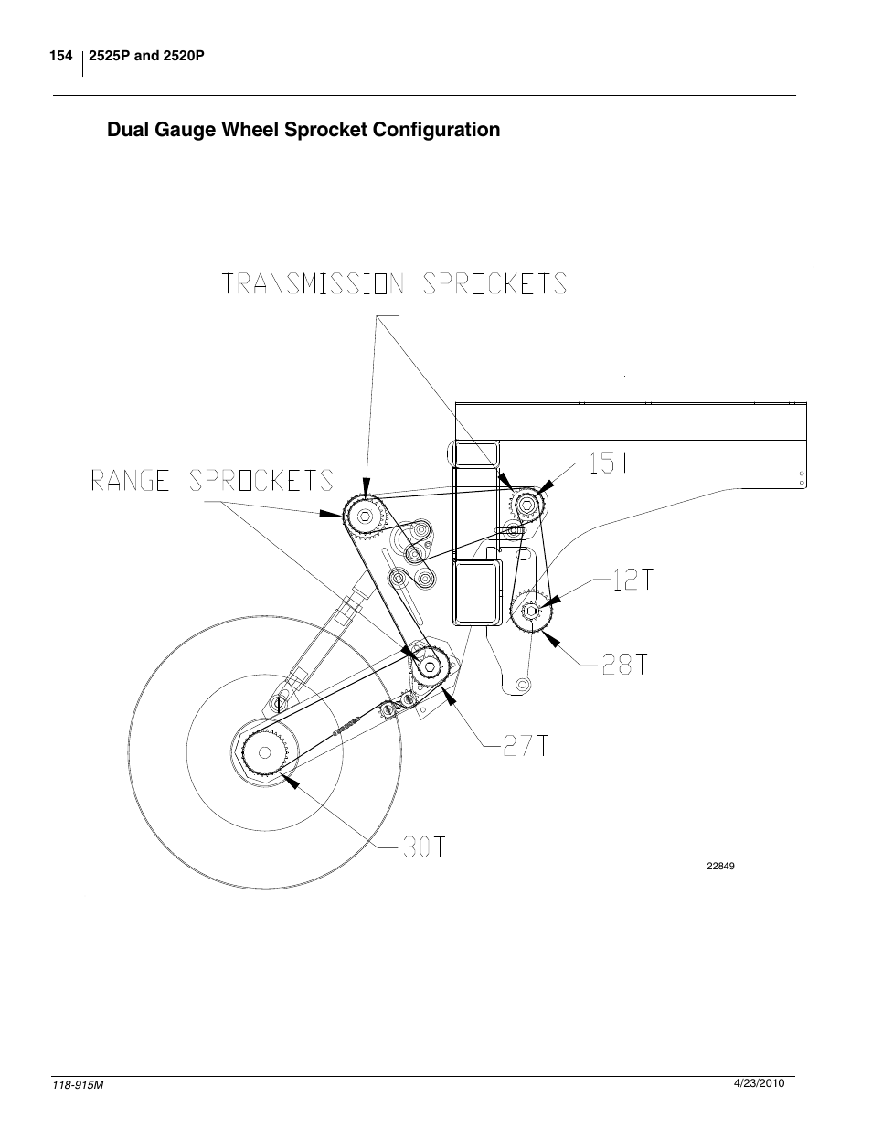 Dual gauge wheel sprocket configuration | Great Plains 2525P Operator Manual User Manual | Page 156 / 159
