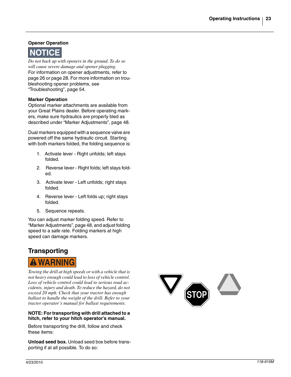 Transporting | Great Plains 2525P Operator Manual User Manual | Page 25 / 159