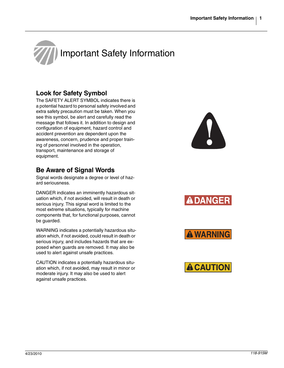 Important safety information, Look for safety symbol, Be aware of signal words | Great Plains 2525P Operator Manual User Manual | Page 3 / 159