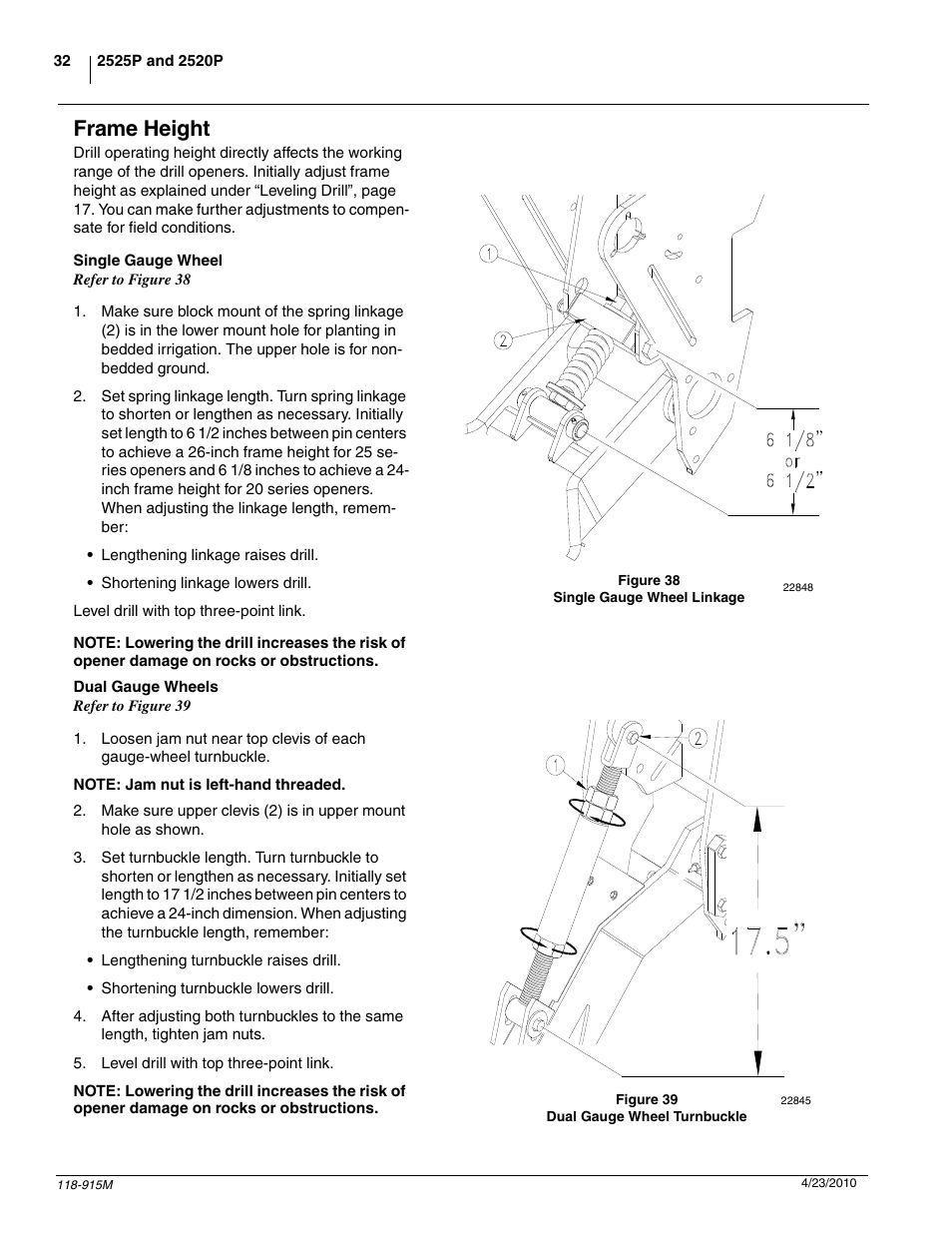 Frame height | Great Plains 2525P Operator Manual User Manual | Page 34 / 159