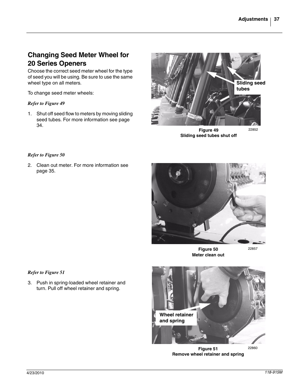 Changing seed meter wheel for 20 series openers | Great Plains 2525P Operator Manual User Manual | Page 39 / 159