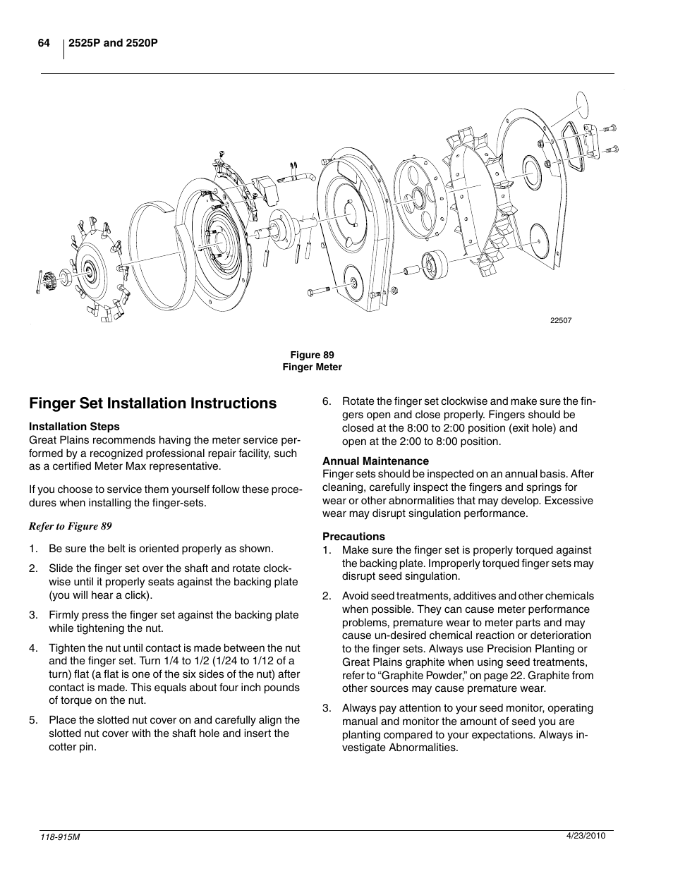 Finger set installation instructions | Great Plains 2525P Operator Manual User Manual | Page 66 / 159