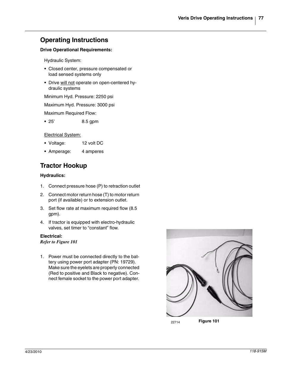 Operating instructions, Tractor hookup | Great Plains 2525P Operator Manual User Manual | Page 79 / 159