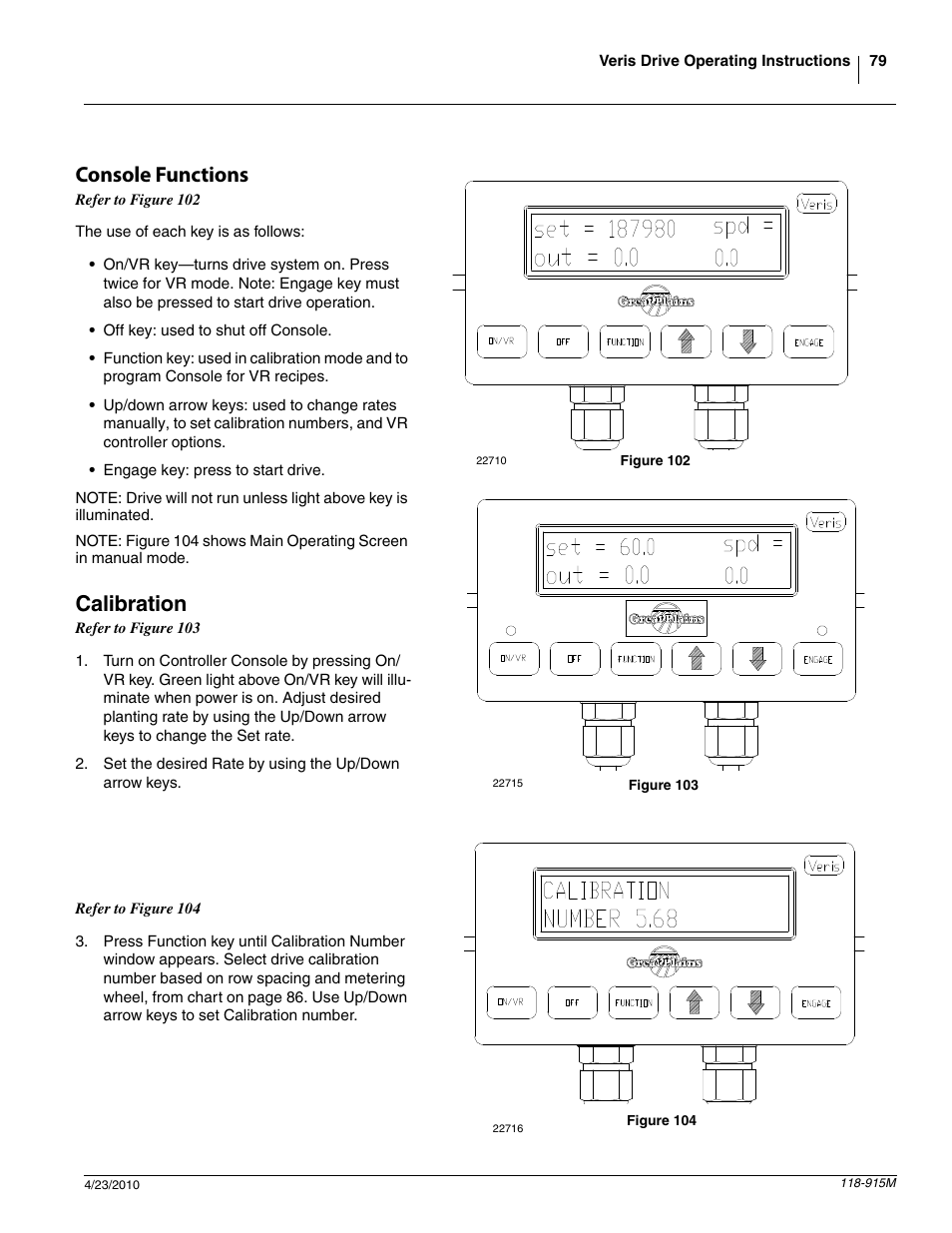 Console functions, Calibration | Great Plains 2525P Operator Manual User Manual | Page 81 / 159