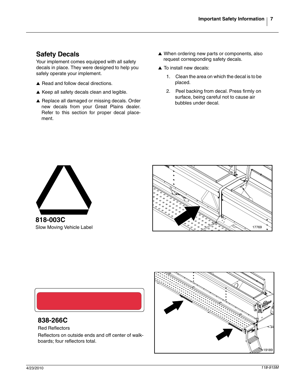 Safety decals, 266c, 003c | Great Plains 2525P Operator Manual User Manual | Page 9 / 159