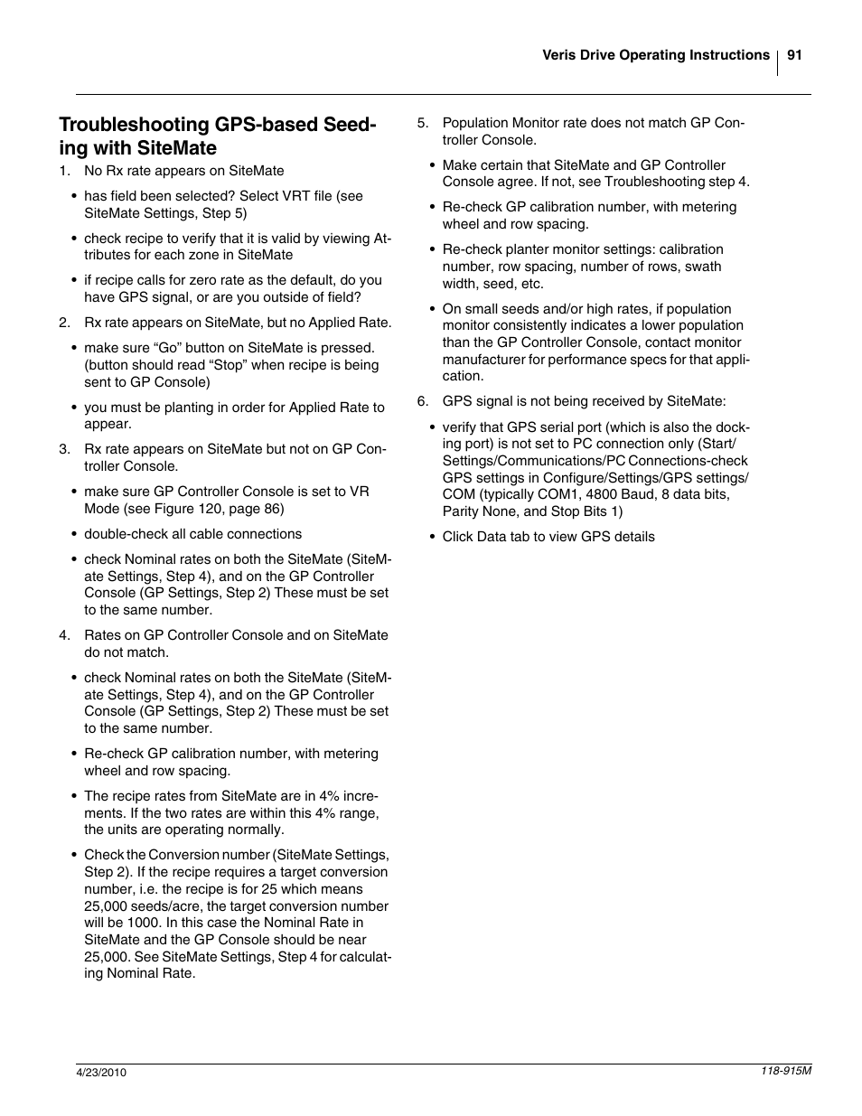 Troubleshooting gps-based seed- ing with sitemate | Great Plains 2525P Operator Manual User Manual | Page 93 / 159