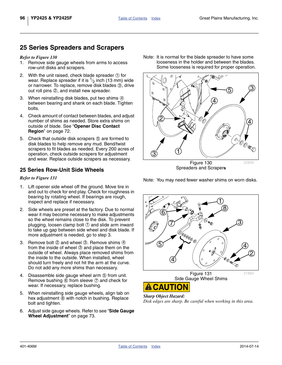 25 series spreaders and scrapers, 25 series row-unit side wheels | Great Plains YP2425F-2470 Operator Manual User Manual | Page 100 / 162