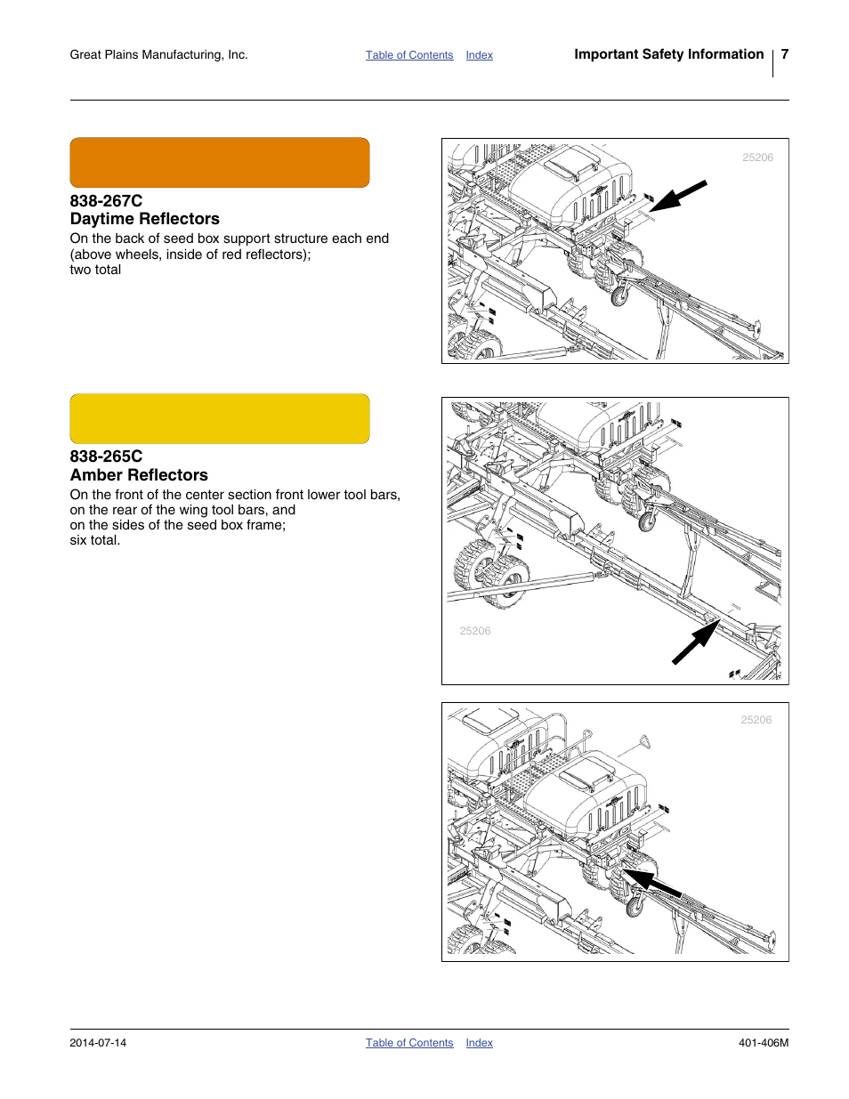 267c daytime reflectors, 265c amber reflectors | Great Plains YP2425F-2470 Operator Manual User Manual | Page 11 / 162