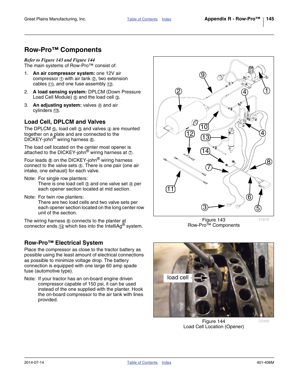 Row-pro™ components, Load cell, dplcm and valves, Row-pro™ electrical system | Great Plains YP2425F-2470 Operator Manual User Manual | Page 149 / 162