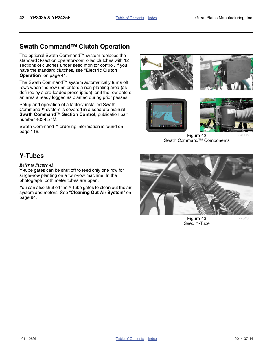 Swath command™ clutch operation, Y-tubes, Swath command™ clutch operation y-tubes | Great Plains YP2425F-2470 Operator Manual User Manual | Page 46 / 162