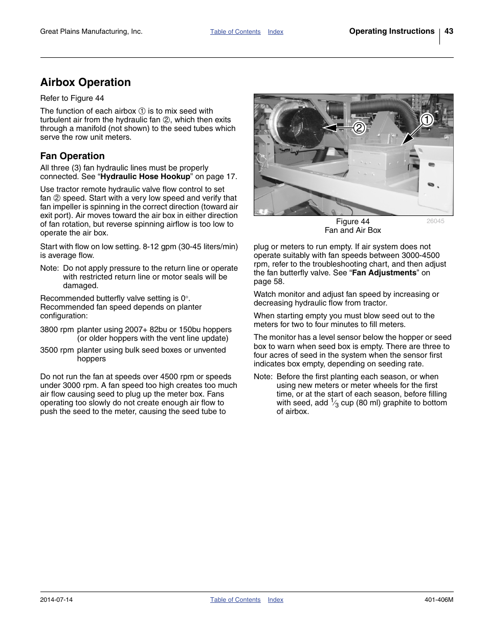 Airbox operation, Fan operation | Great Plains YP2425F-2470 Operator Manual User Manual | Page 47 / 162