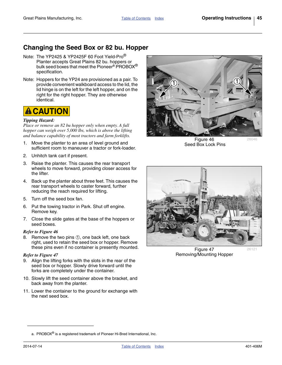 Changing the seed box or 82 bu. hopper | Great Plains YP2425F-2470 Operator Manual User Manual | Page 49 / 162