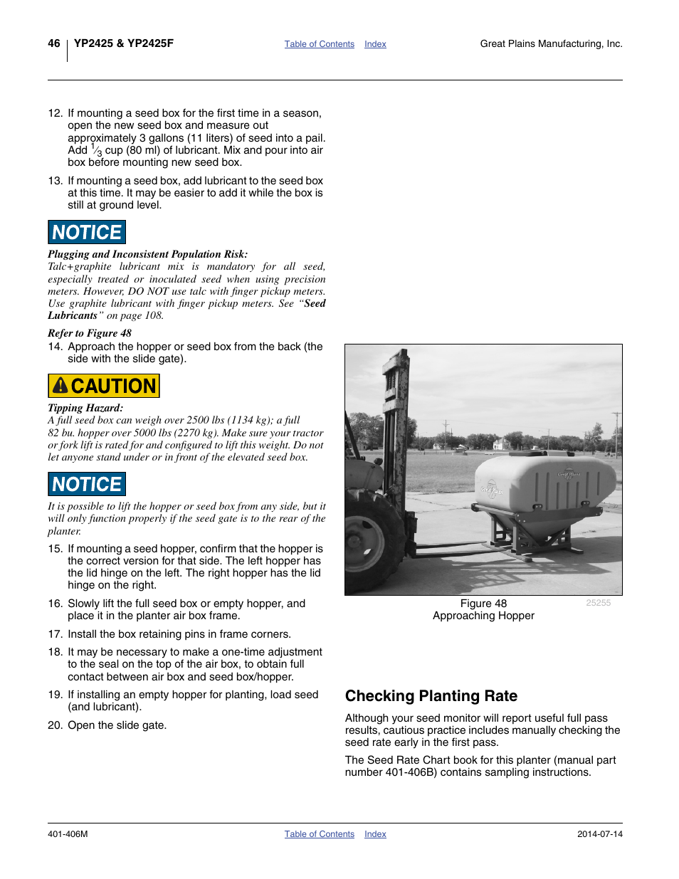 Checking planting rate | Great Plains YP2425F-2470 Operator Manual User Manual | Page 50 / 162