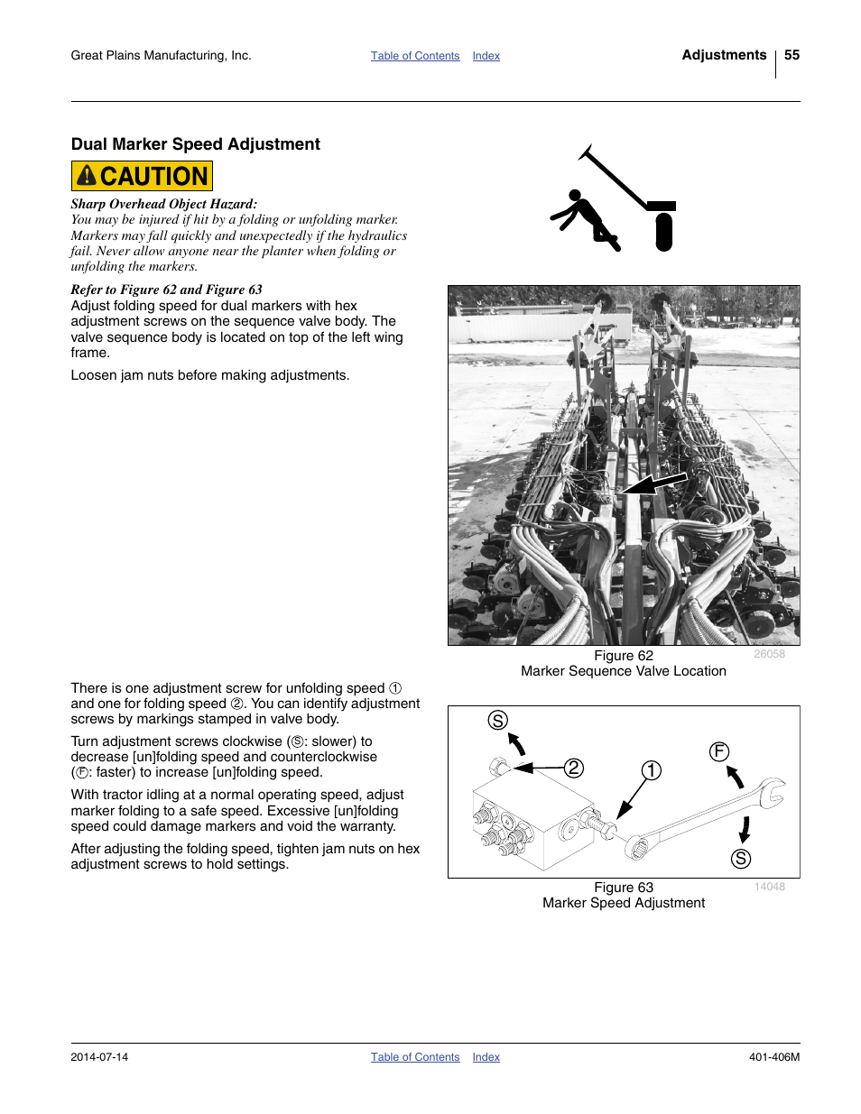 Dual marker speed adjustment, Fs s | Great Plains YP2425F-2470 Operator Manual User Manual | Page 59 / 162