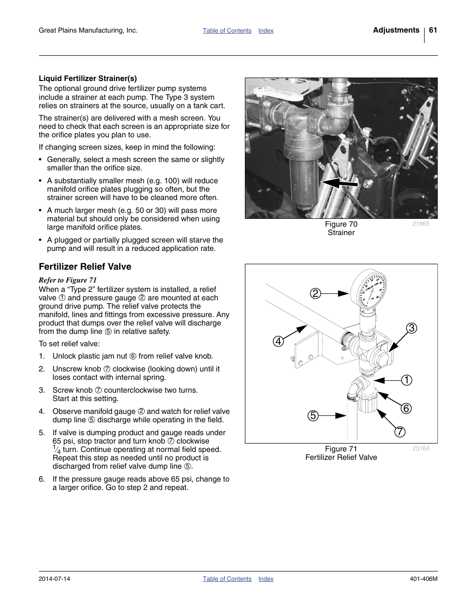 Liquid fertilizer strainer(s), Fertilizer relief valve | Great Plains YP2425F-2470 Operator Manual User Manual | Page 65 / 162