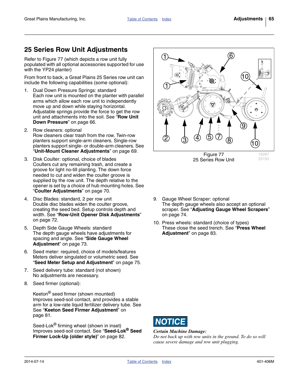 25 series row unit adjustments | Great Plains YP2425F-2470 Operator Manual User Manual | Page 69 / 162