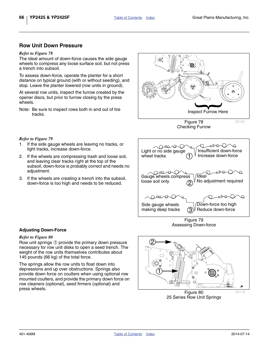 Row unit down pressure, Adjusting down-force | Great Plains YP2425F-2470 Operator Manual User Manual | Page 70 / 162