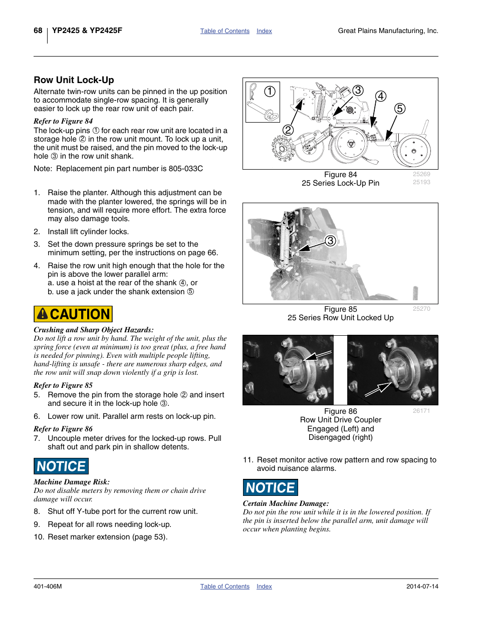 Row unit lock-up | Great Plains YP2425F-2470 Operator Manual User Manual | Page 72 / 162