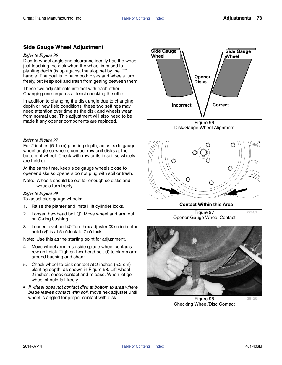 Side gauge wheel adjustment | Great Plains YP2425F-2470 Operator Manual User Manual | Page 77 / 162