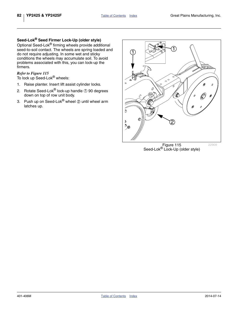 Seed-lok® seed firmer lock-up (older style), Seed-lok, Es seed-soil contact. see “ seed-lok | Seed | Great Plains YP2425F-2470 Operator Manual User Manual | Page 86 / 162