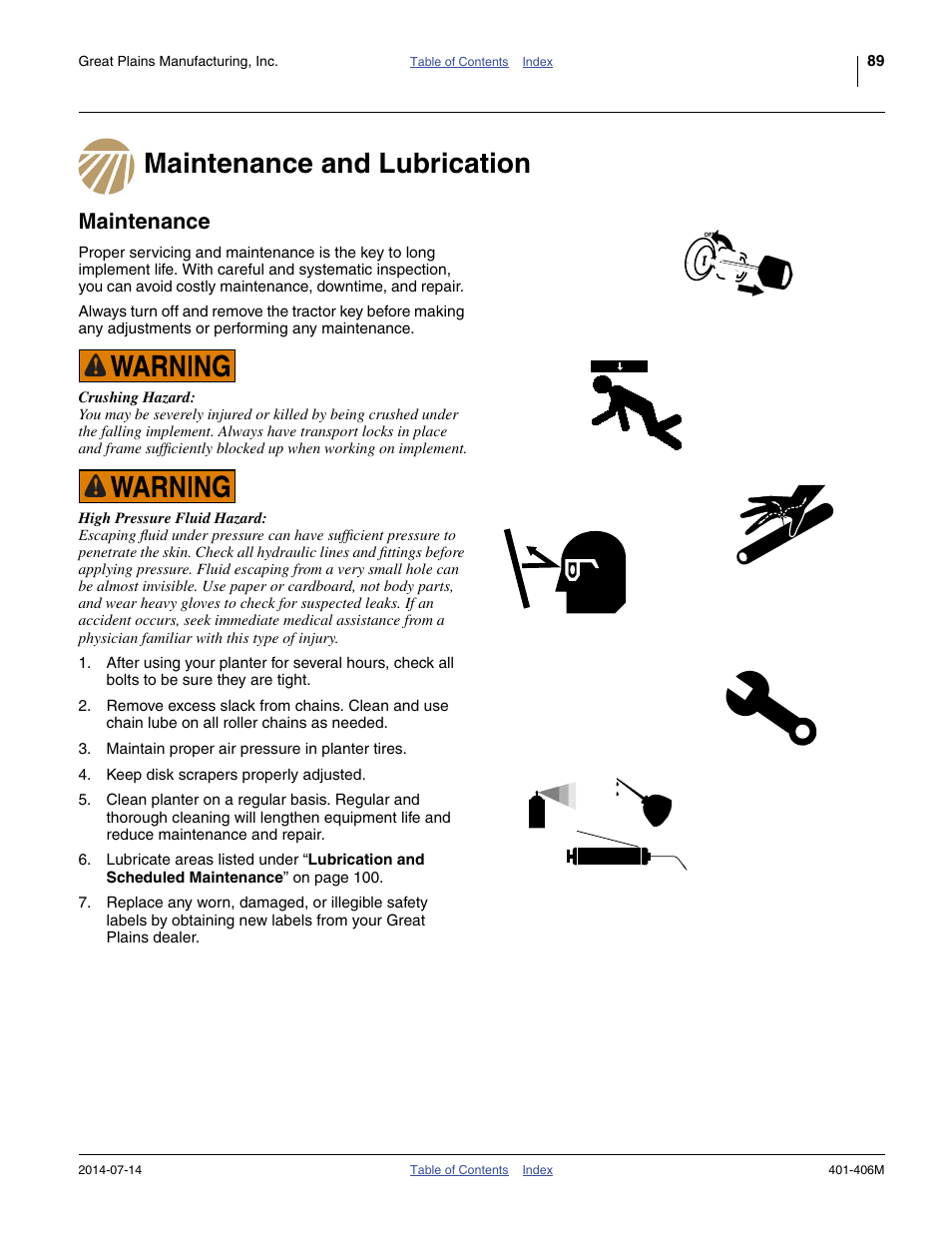 Maintenance and lubrication, Maintenance, Maintenance and lubrication maintenance | Great Plains YP2425F-2470 Operator Manual User Manual | Page 93 / 162