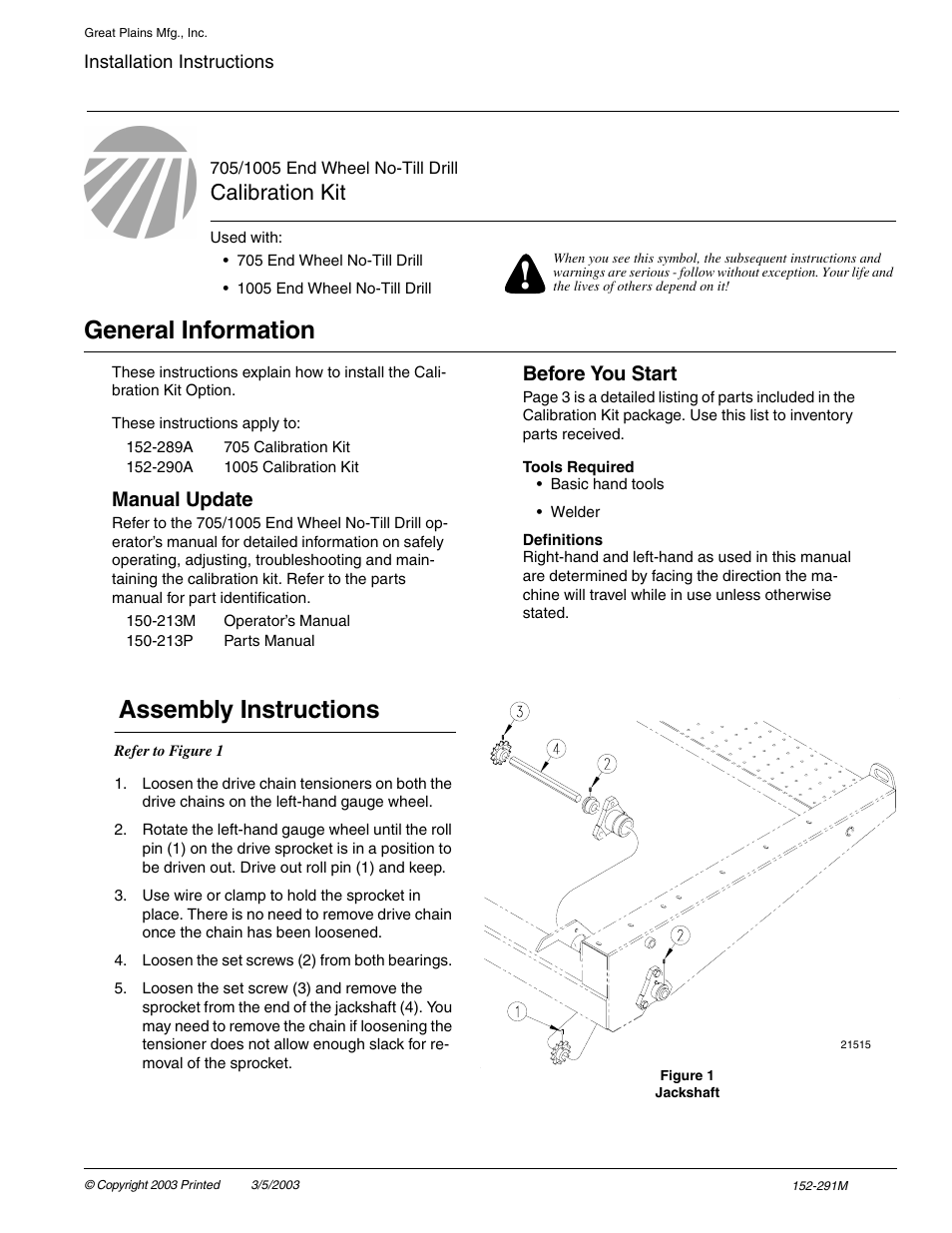 Great Plains 1005 Calibration Kit Assembly Instructions User Manual | 3 pages