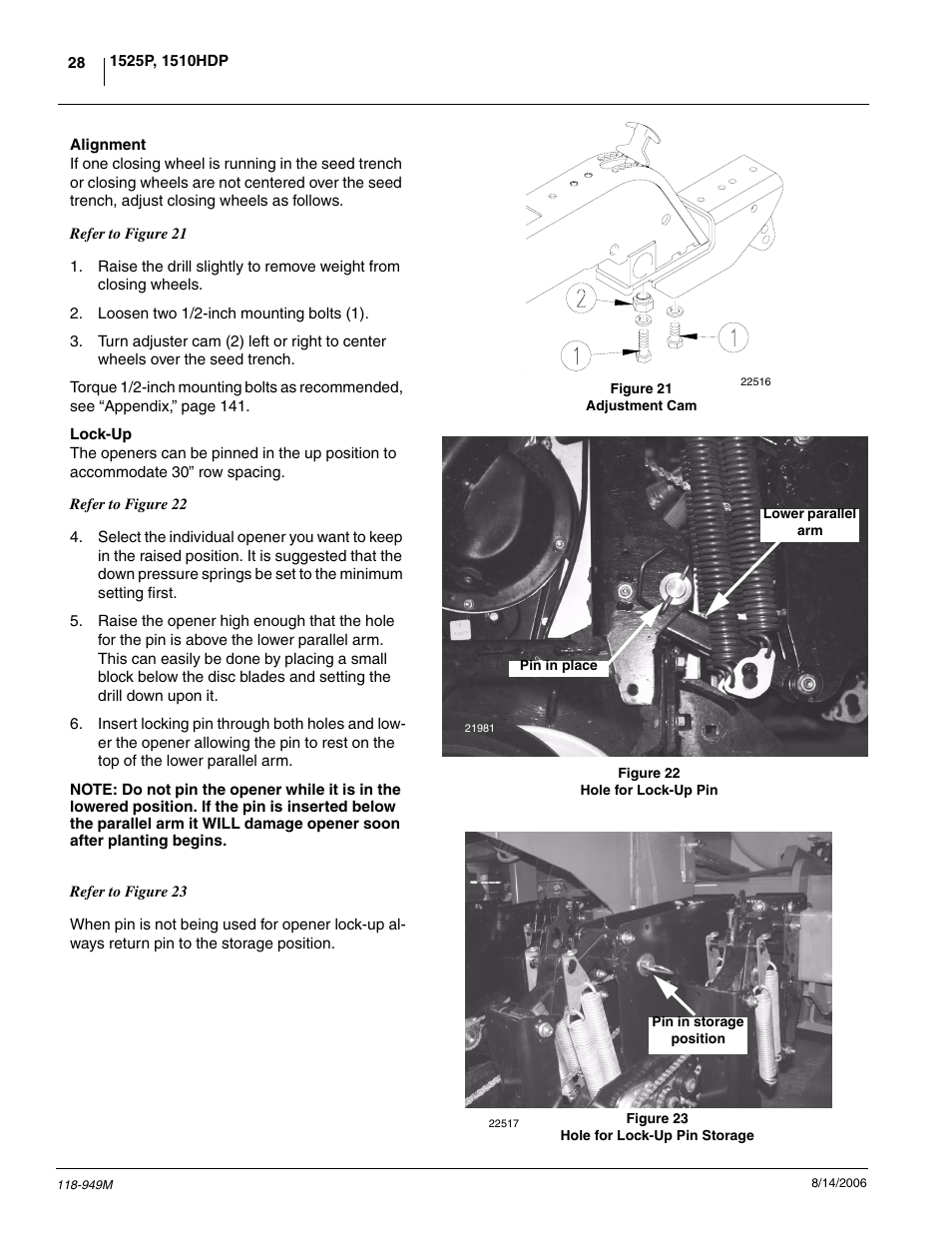 Alignment lock-up | Great Plains 1525P Operator Manual User Manual | Page 30 / 147