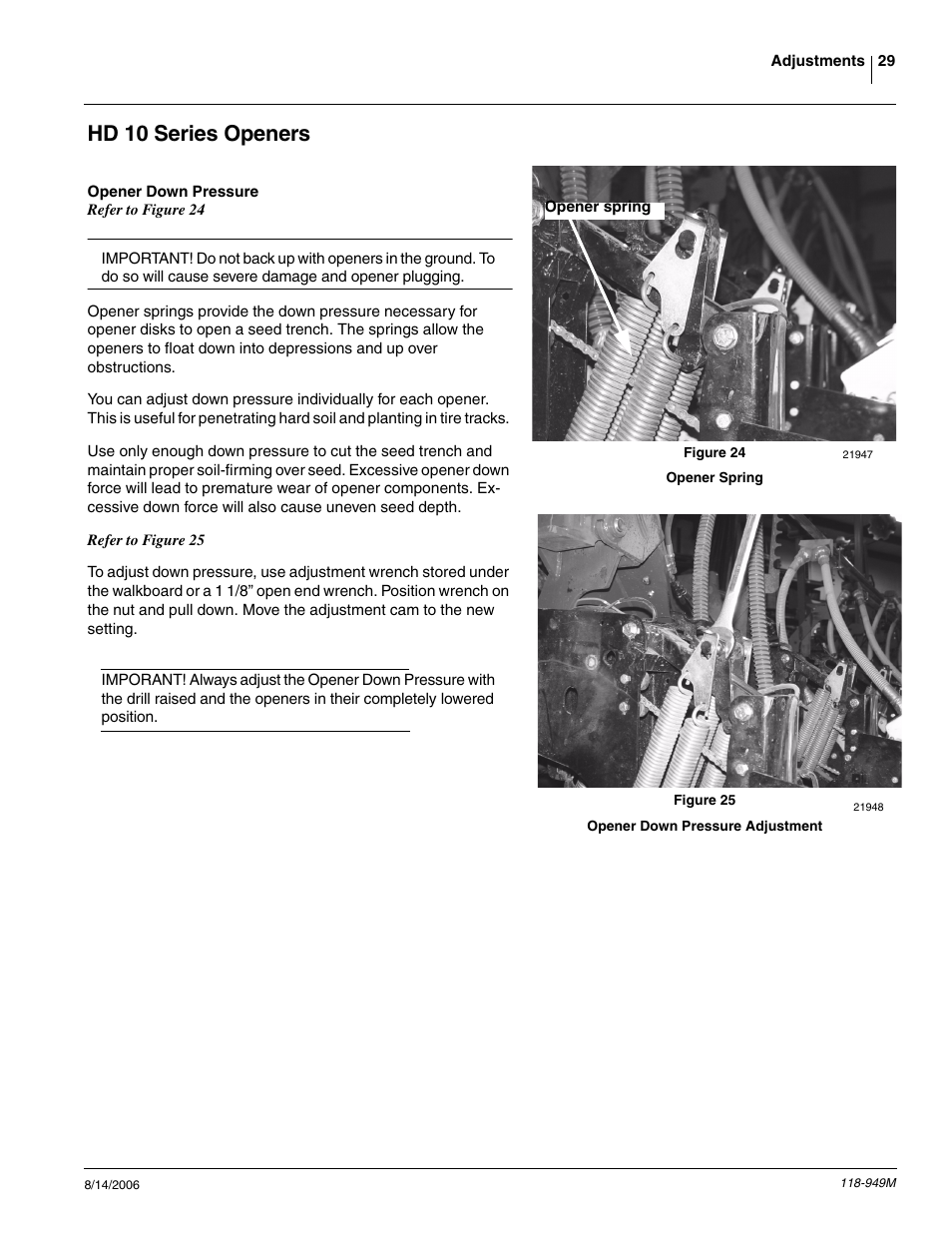 Hd 10 series openers, Opener down pressure | Great Plains 1525P Operator Manual User Manual | Page 31 / 147