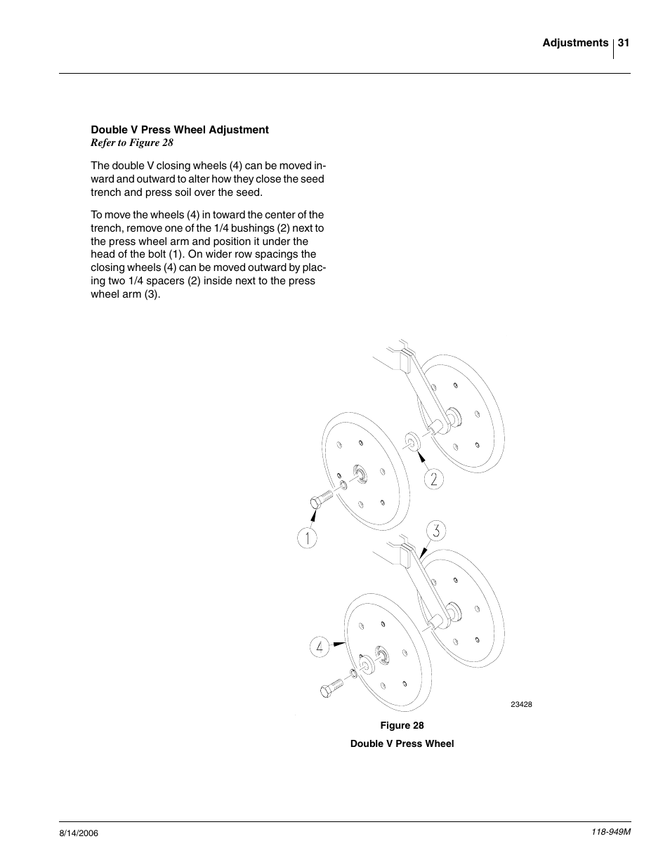 Double v press wheel adjustment | Great Plains 1525P Operator Manual User Manual | Page 33 / 147