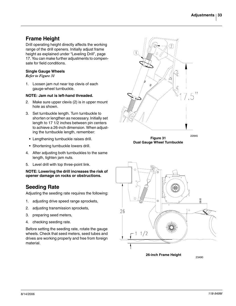 Frame height, Seeding rate | Great Plains 1525P Operator Manual User Manual | Page 35 / 147