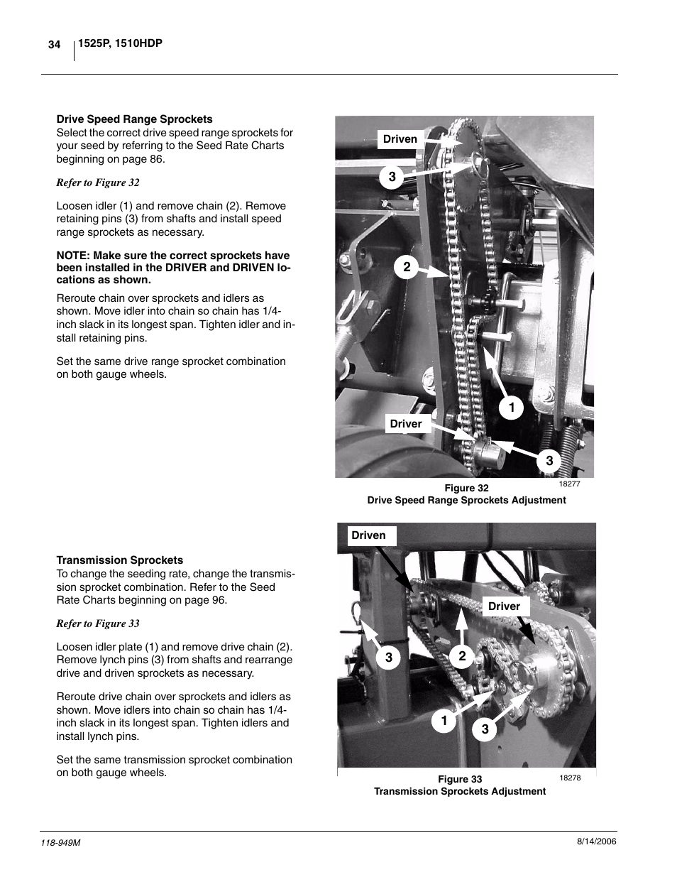 Drive speed range sprockets transmission sprockets | Great Plains 1525P Operator Manual User Manual | Page 36 / 147