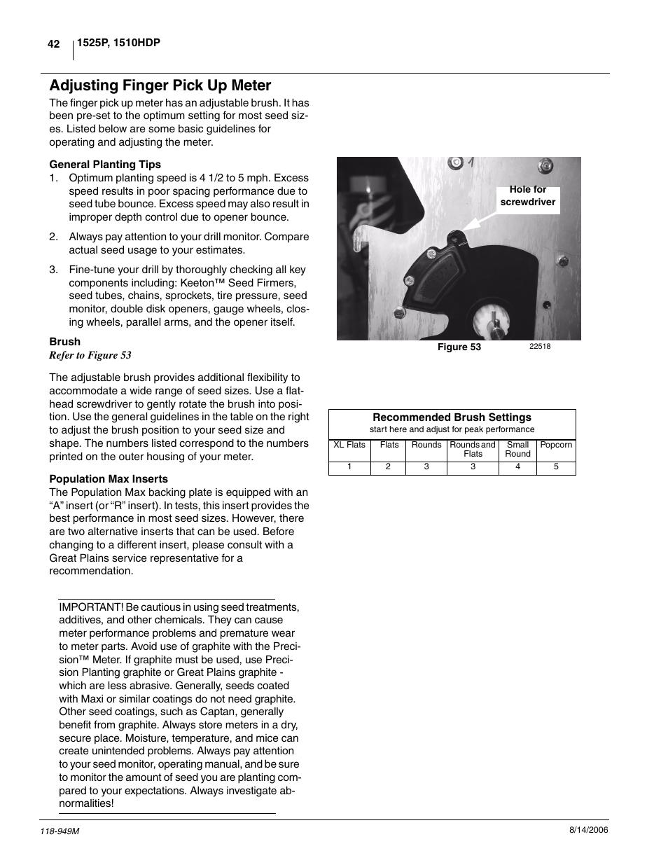 Adjusting finger pick up meter | Great Plains 1525P Operator Manual User Manual | Page 44 / 147
