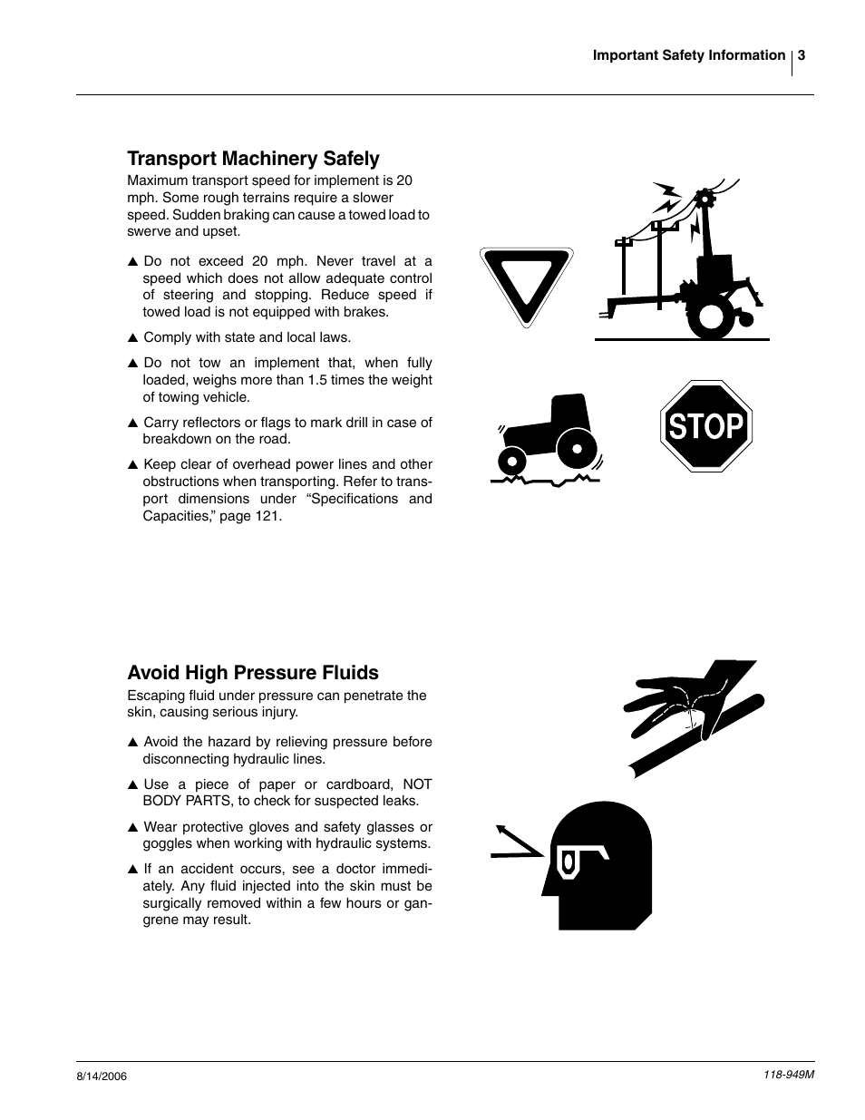 Transport machinery safely, Avoid high pressure fluids | Great Plains 1525P Operator Manual User Manual | Page 5 / 147