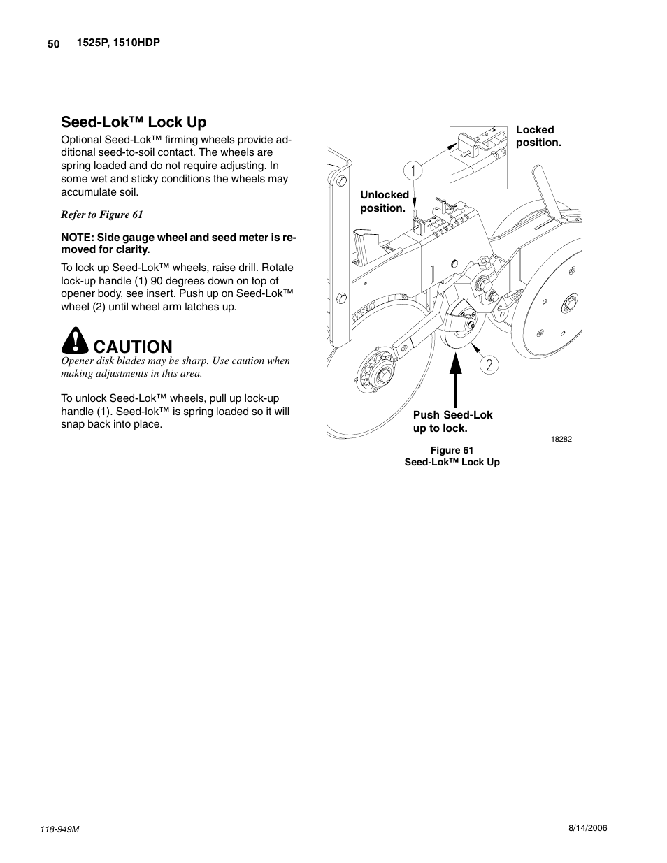 Seed-lok lock up, Caution, Seed-lok™ lock up | Great Plains 1525P Operator Manual User Manual | Page 52 / 147