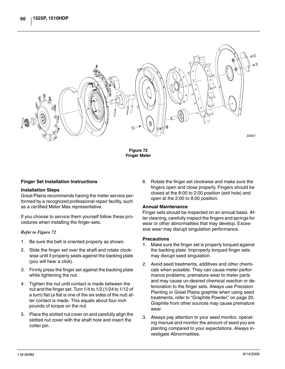 Finger set installation instructions | Great Plains 1525P Operator Manual User Manual | Page 62 / 147