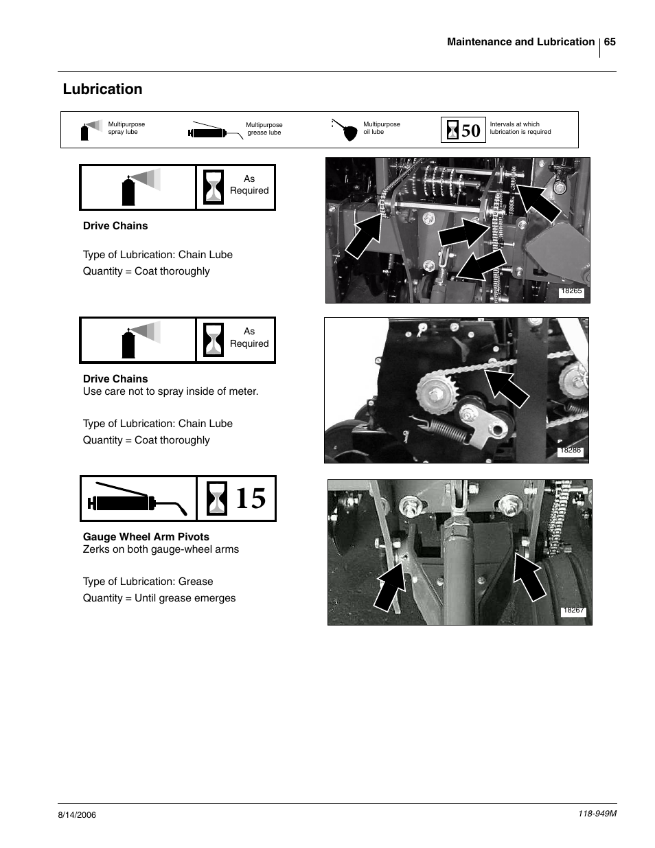 Lubrication, Drive chains gauge wheel arm pivots | Great Plains 1525P Operator Manual User Manual | Page 67 / 147