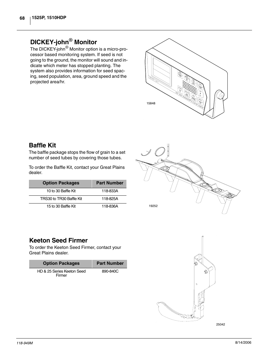 Dickey-john® monitor baffle kit, Dickey-john, Monitor | Baffle kit, Keeton seed firmer | Great Plains 1525P Operator Manual User Manual | Page 70 / 147