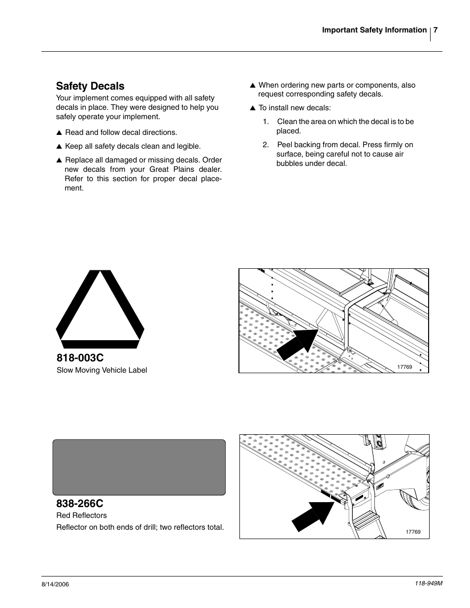 Safety decals, 003c, 266c | Great Plains 1525P Operator Manual User Manual | Page 9 / 147