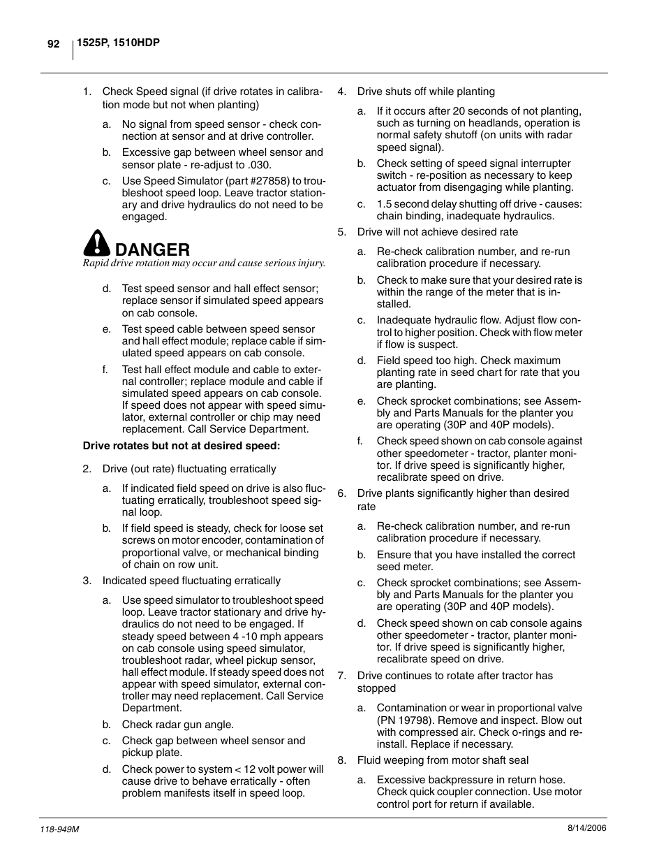 Danger | Great Plains 1525P Operator Manual User Manual | Page 94 / 147